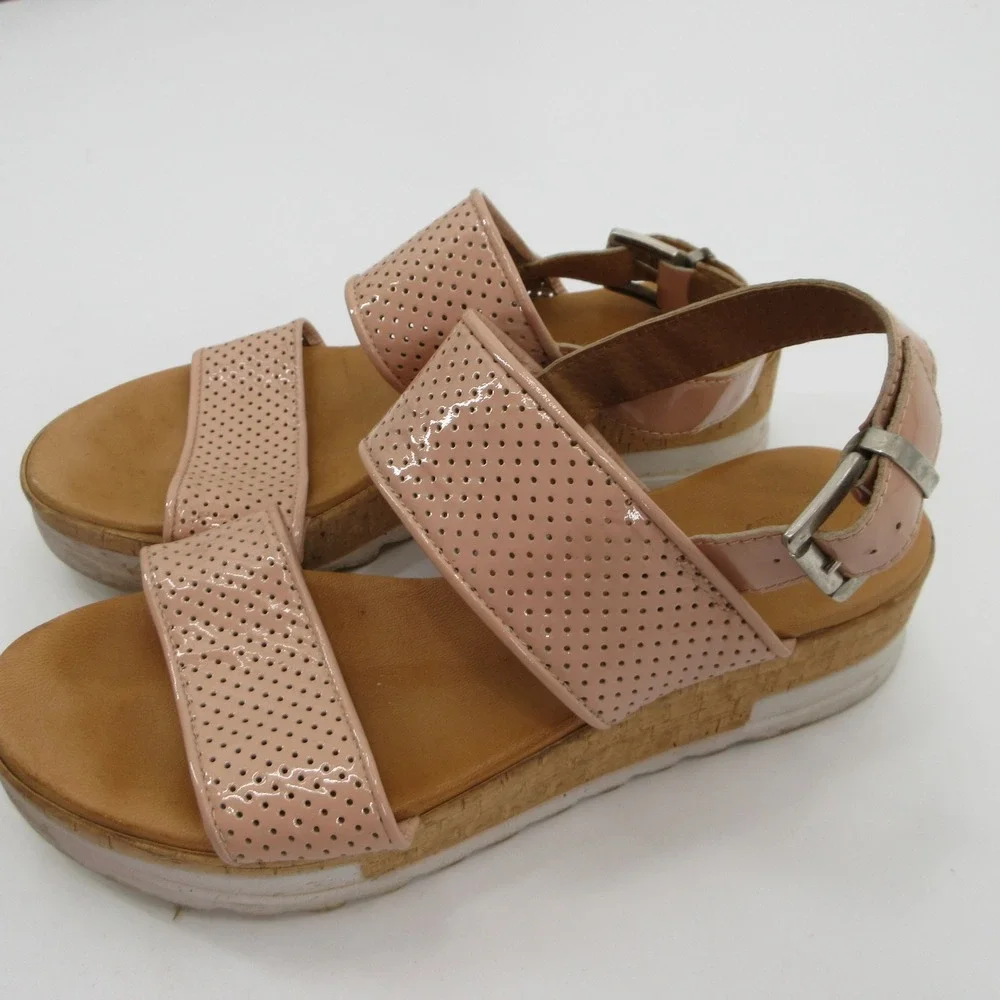 Piampiani Pink Perforated Patent Leather Platform Slingback Sandals Italy